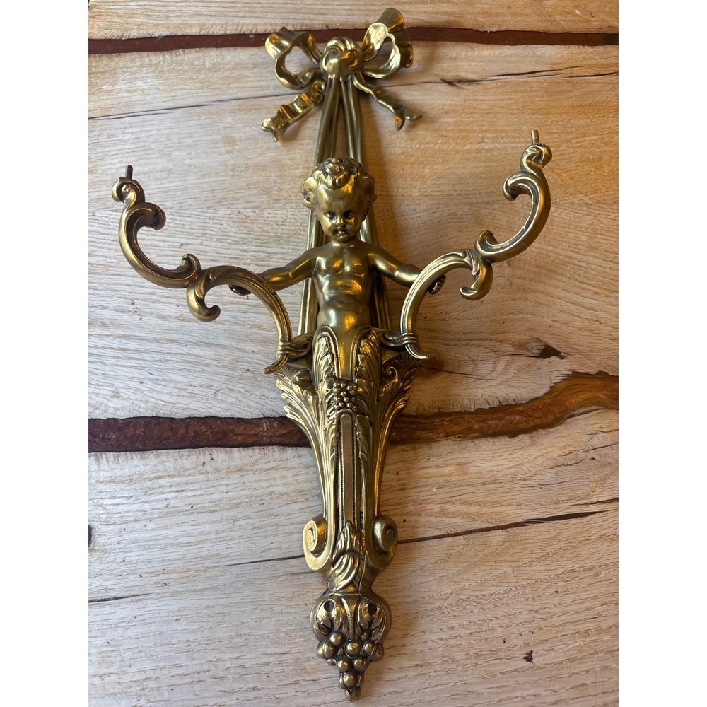 Vintage GIM 446 Cherub Sconce Brass Gold Hollywood Regency Louis XVI 21.5 Inch